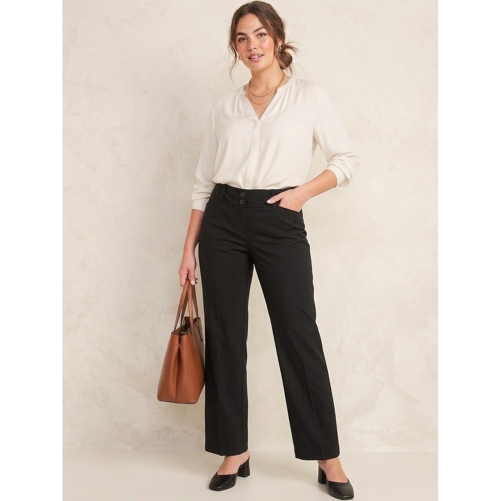 Banana Republic Martin Fit Black Wool Blend Straight Leg Dress Pants 4 NEW